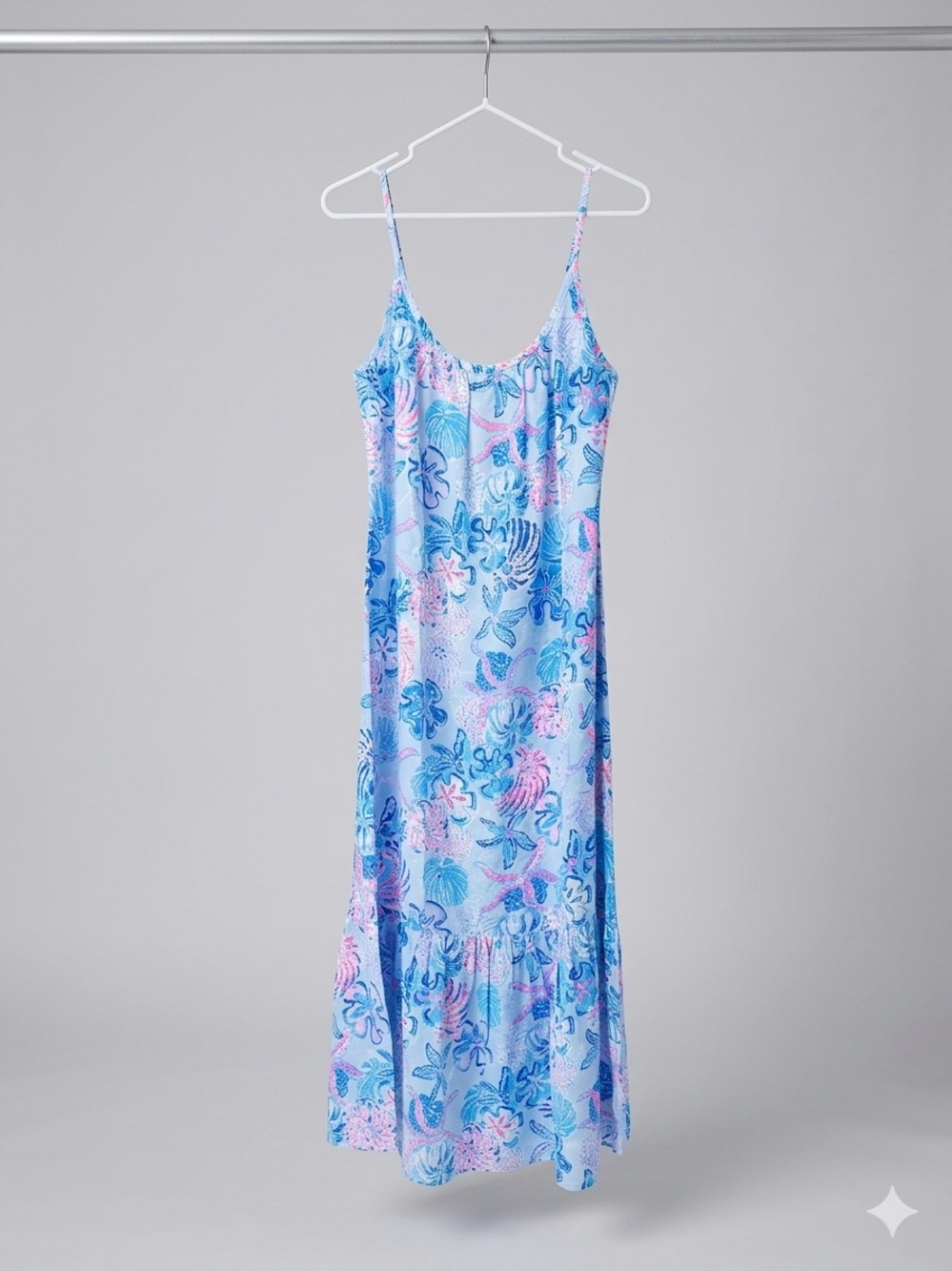 Light Blue Floral Slip Dress with Adjustable Spaghetti Straps